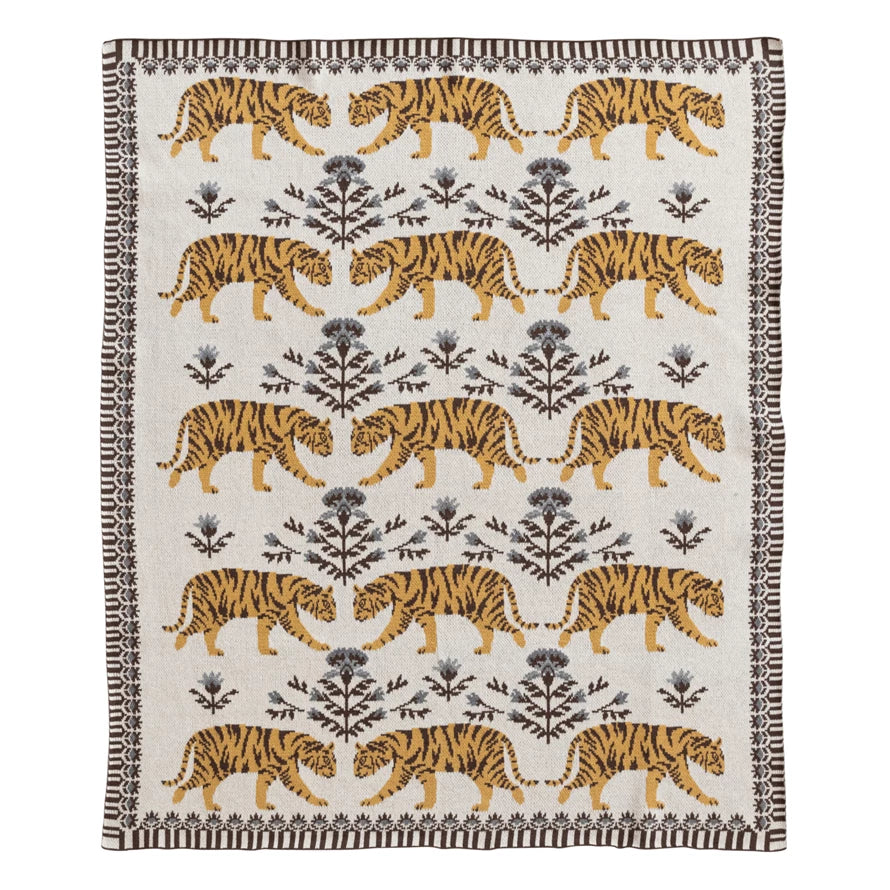 Cotton Knit Baby Blanket w/ Tigers