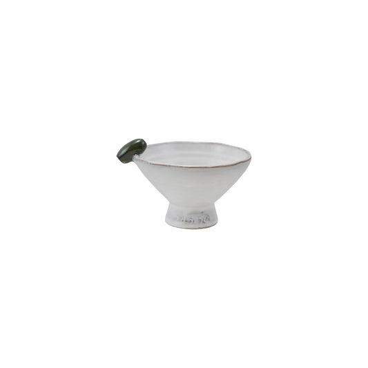 Stoneware Footed Bowl w/ 3D Olive on Rim, Reactive Glaze (Each One Will Vary)