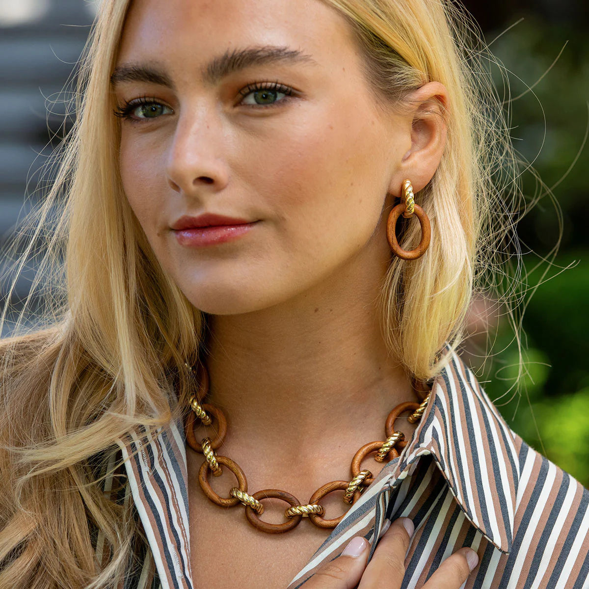 Earth Goddess Link Drop Earrings - Teak