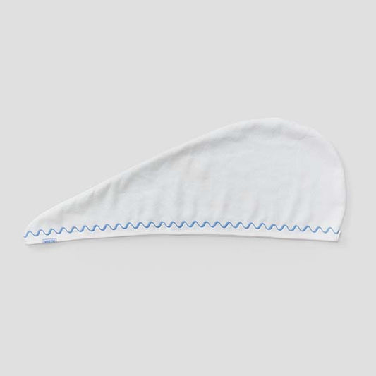 Hair Towel- French Blue Embroidered Wave