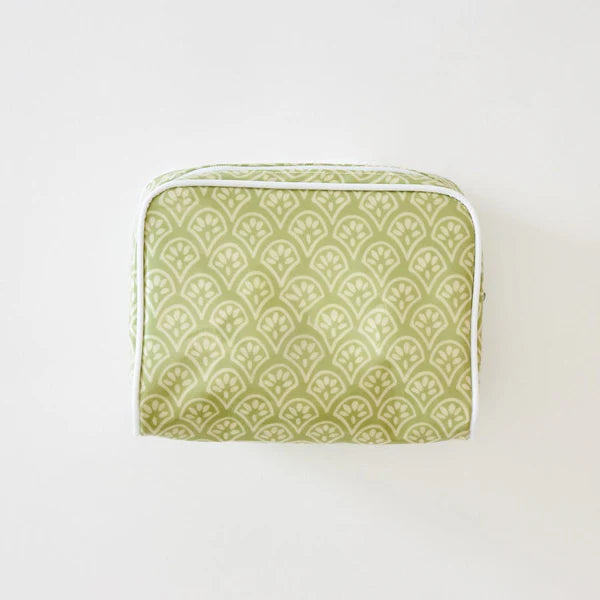 Small Patterned Toiletry Bag-Green Block Print