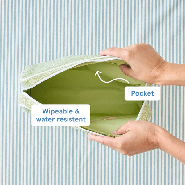 Small Patterned Toiletry Bag-Green Block Print