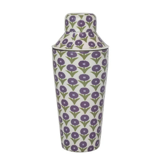 Enameled Metal Cocktail Shaker: Flower Pattern
