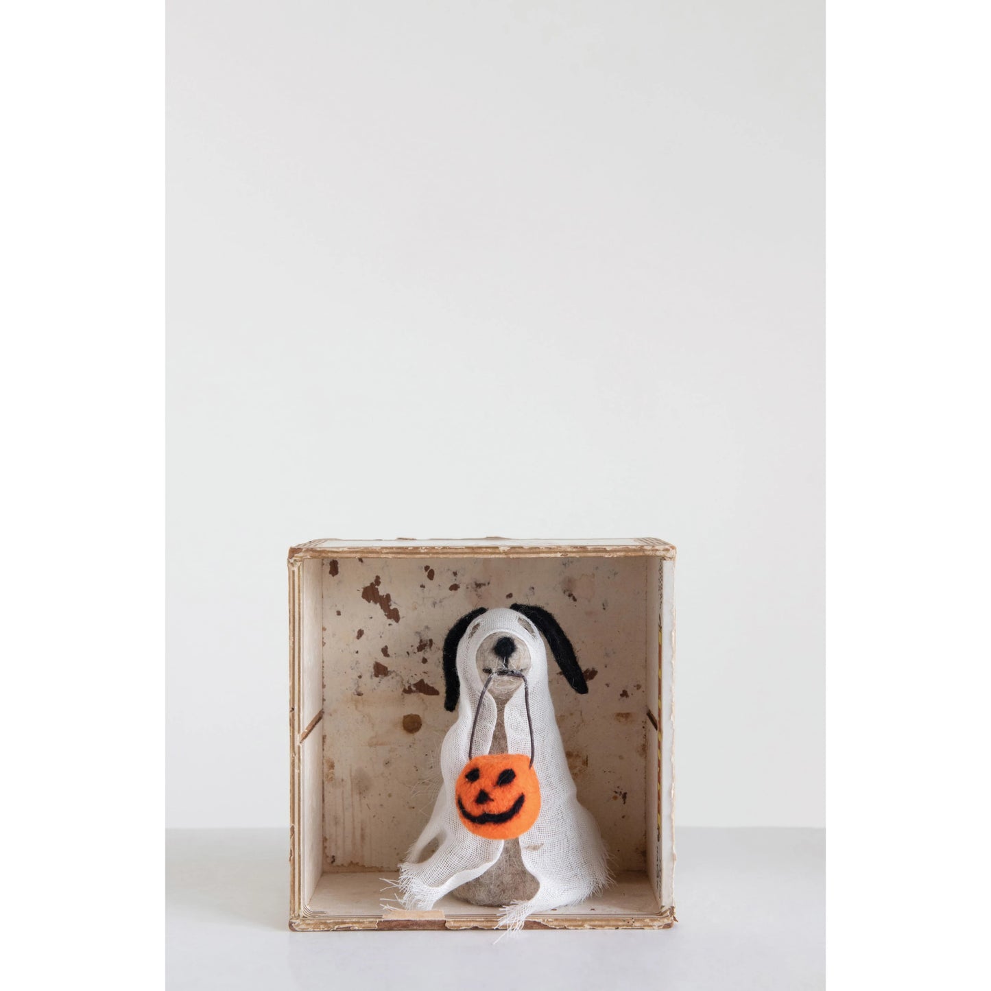 Wool Felt Dog in Ghost Costume