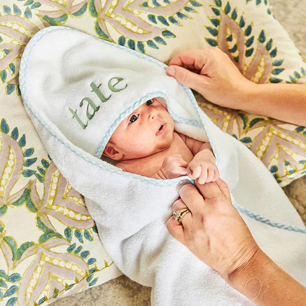 Baby Hooded Towel-Light Blue Gingham on White