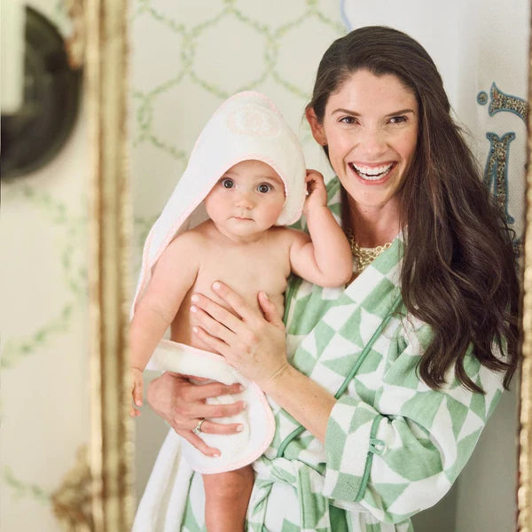 Baby Hooded Towel-Light Pink Gingham on White