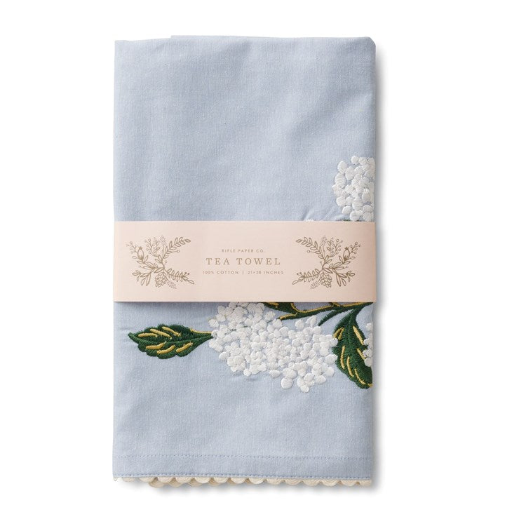 Hydrangea Embroidered Tea Towel