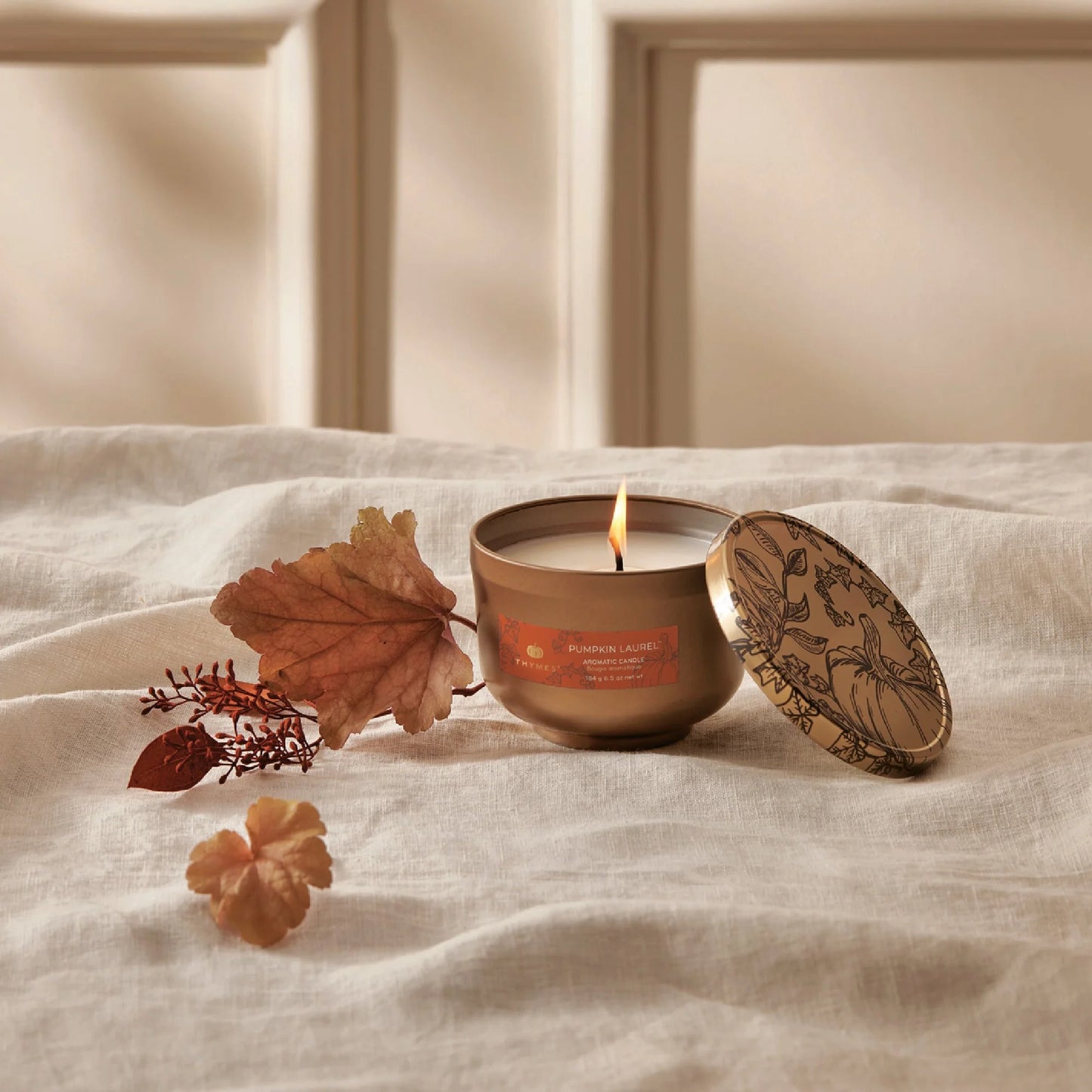 Pumpkin Laurel Poured Candle Tin with Gold Lid