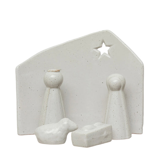 Stoneware Nativity with Glaze, Set of 5