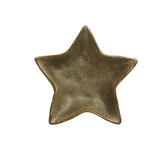 Stoneware Star Shaped Plate, Reactive Glaze, Green