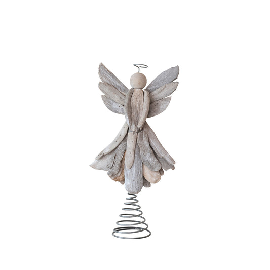 Handmade Driftwood Angel Tree Topper, Natural