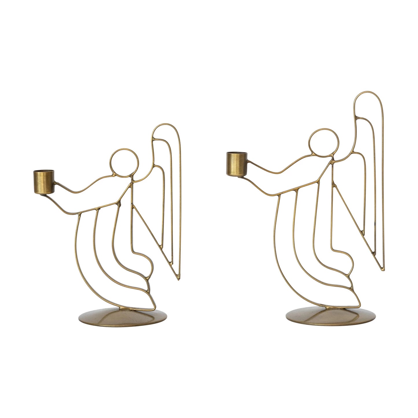 Metal Angel Taper Holders- Antique Brass Finish, 2 sizes