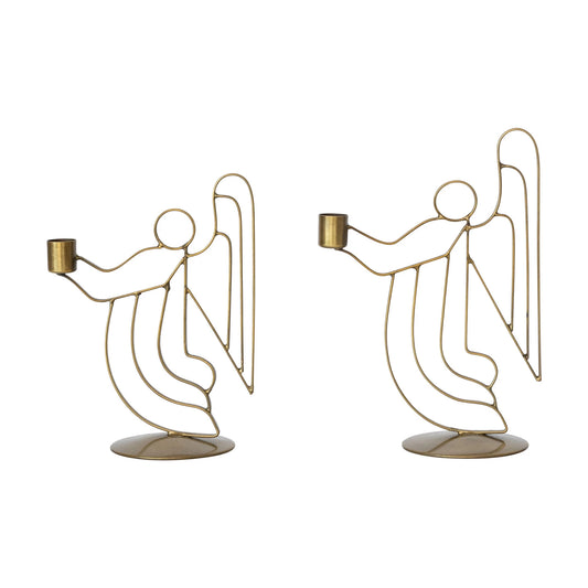 Metal Angel Taper Holders- Antique Brass Finish, 2 sizes