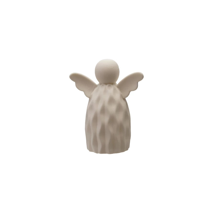 Stoneware Bisque Angel with LED Light, White (Batteries Included)