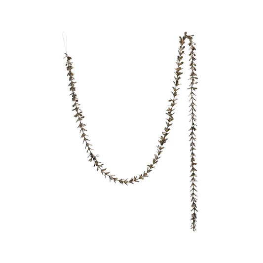 72"L x 1"H Faux Boxwood Garland with Glitter, Champagne Finish