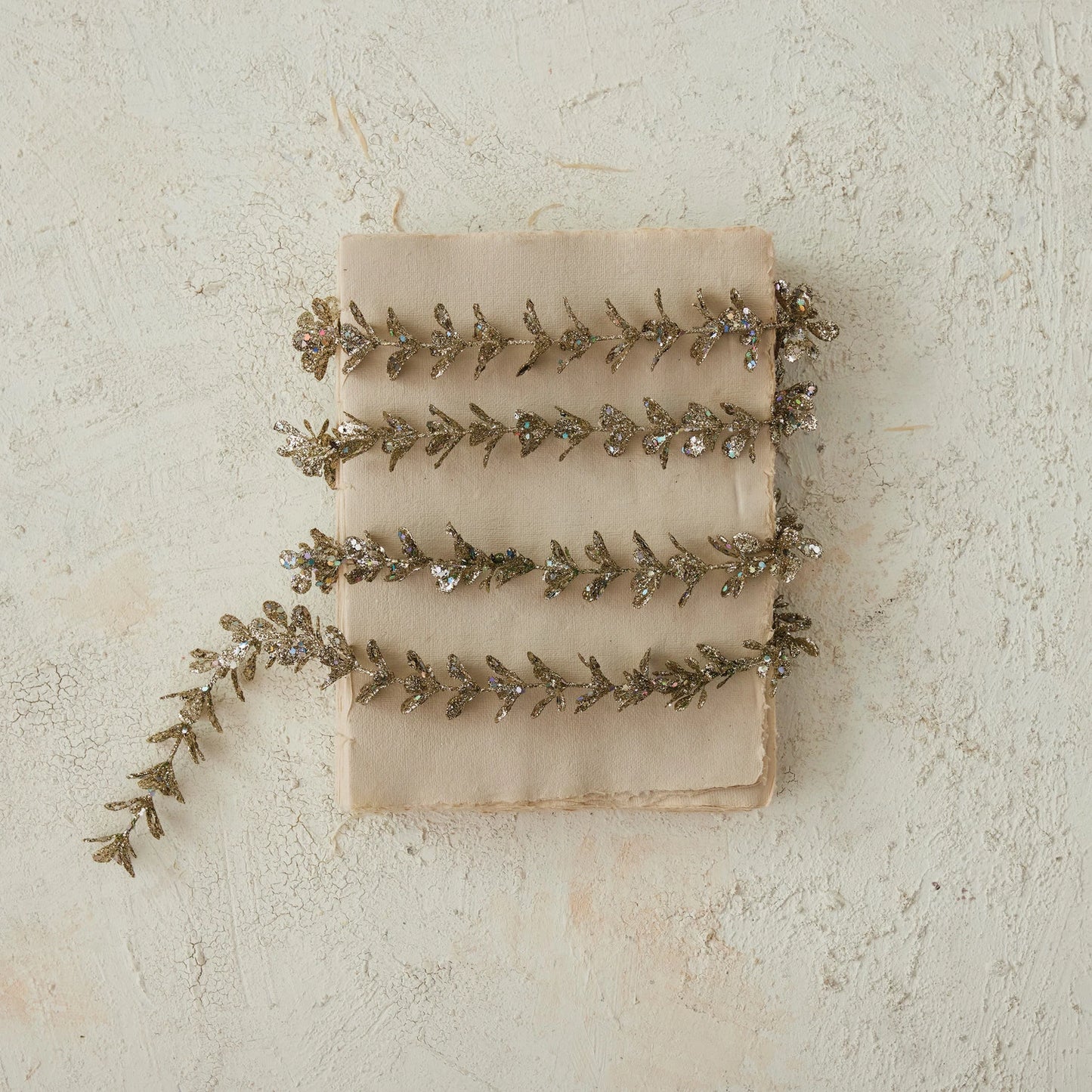 72"L x 1"H Faux Boxwood Garland with Glitter, Champagne Finish