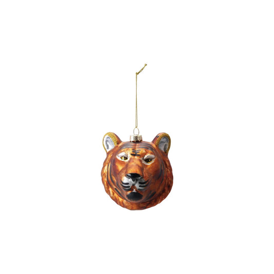 Glass Tiger Head Ornament with Glitter