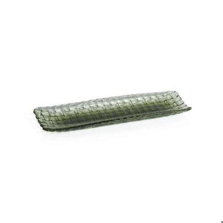 Braided Rectangular Glass Plate- Green, 12.25"