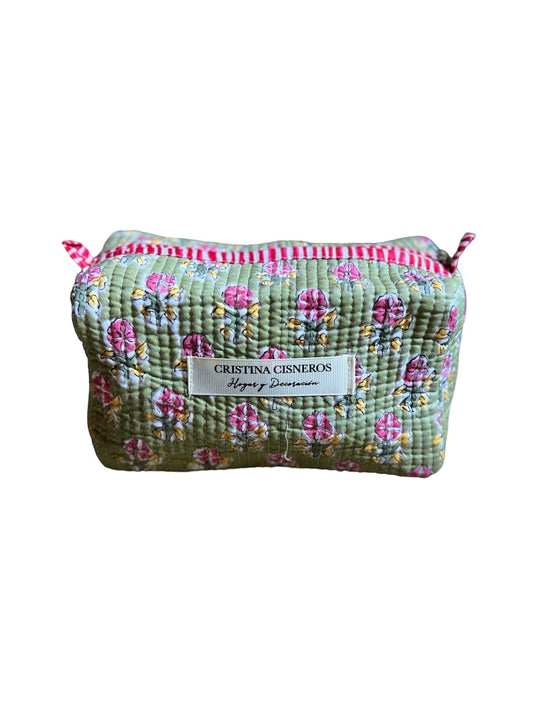 Block Print Floral Tapestry Bag-Green/Pink