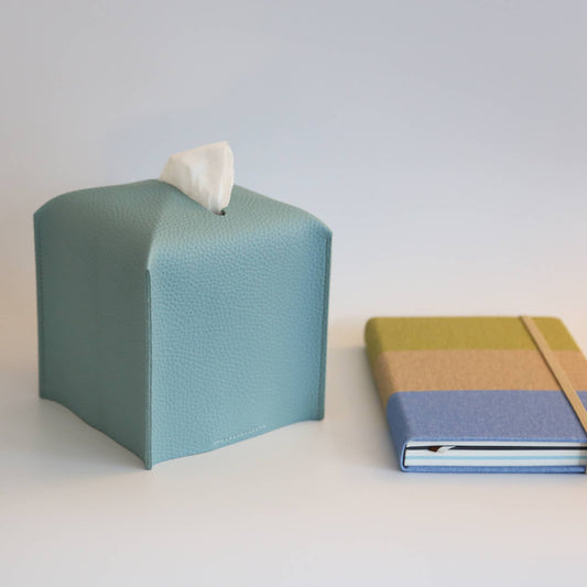 Vegan Leather Tissue Box Cover - Square: Blue