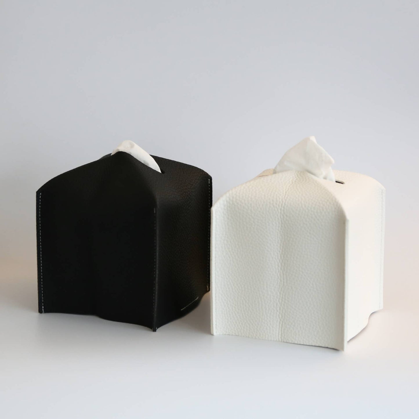 Vegan Leather Square Tissue Box Cover - White