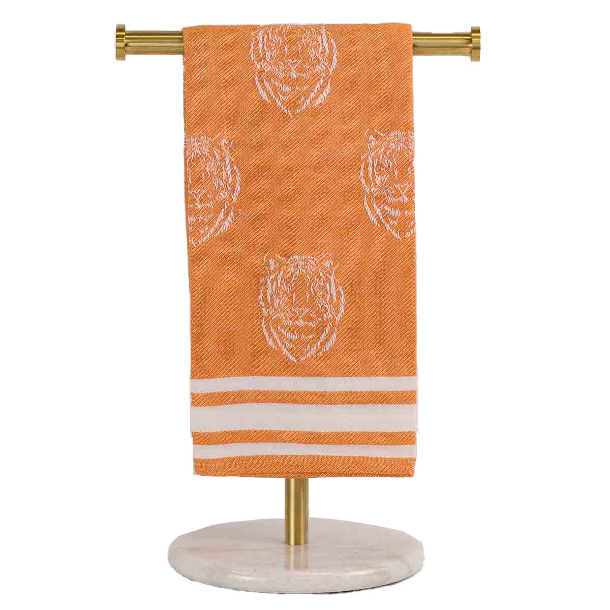 Jacquard Tiger Hand Towel- Orange/White