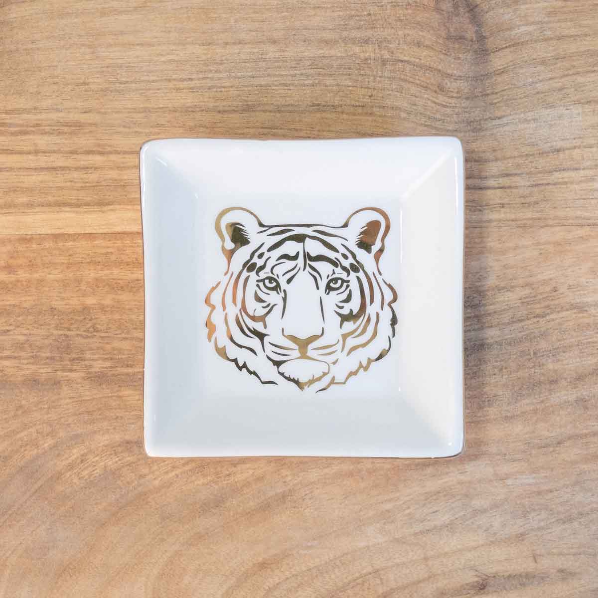 Tiger Trinket Dish- White/Gold